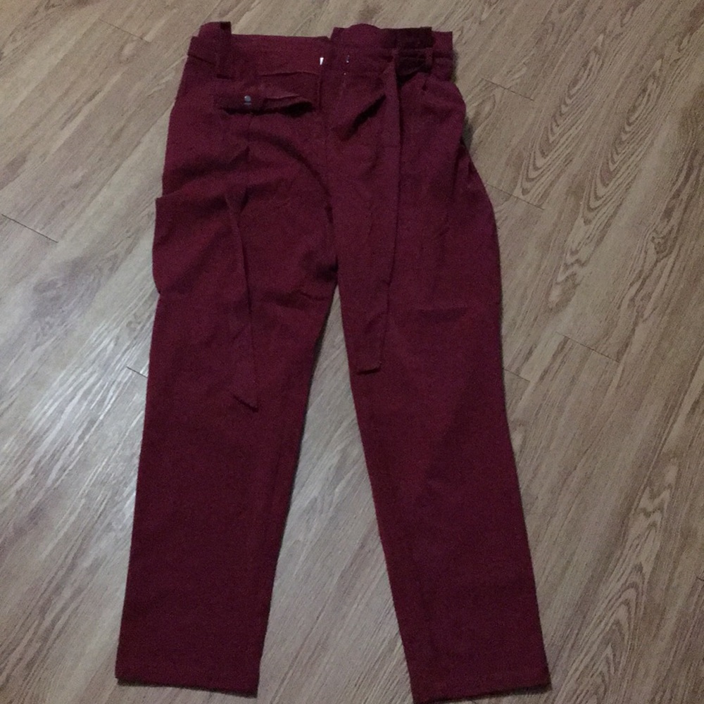 High waisted dark red belted slacks size XL